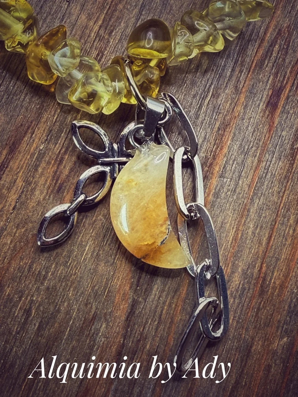 Citrine  summer beaded bracelet + moon carved cross charms
